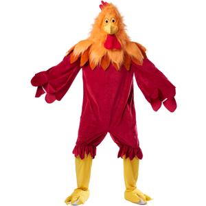 Seasons Deluxe Rooster Costume Adult, Funny Chicken Costume for Halloween Party, Red, One Size Fits Most