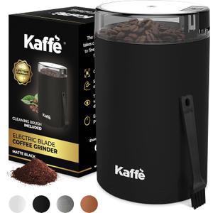 Kaffe OneTouch Coffee Grinder Electric w/Cleaning Brush (3 oz)  Coffee Grinders for Home Use  Up to 12 Cups of Coffee per Grind  Easy On/Off Coffee Bean Grinder  Matte Black
