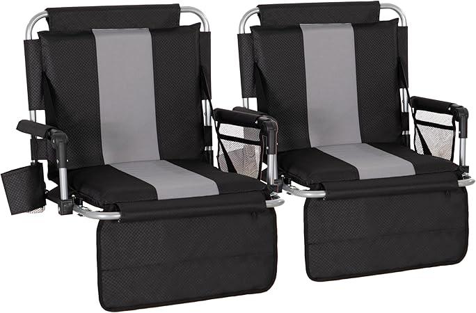 LET'S CAMP 2 Pack Folding Stadium Seats, Portable Bleacher Chairs with Comfortable Cushions, Cup Holder and Mesh Bag, Perfect for Sports Games and Outdoor Activities