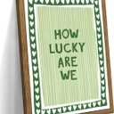How Lucky Are We Wall Art, Vintage Green Inspirational Canvas Wall Decor Painting, Trendy Preppy Stripe Quotes Posters Prints Pictures for Bedroom Dorm Apartment Decor 16x24 Inch Framed