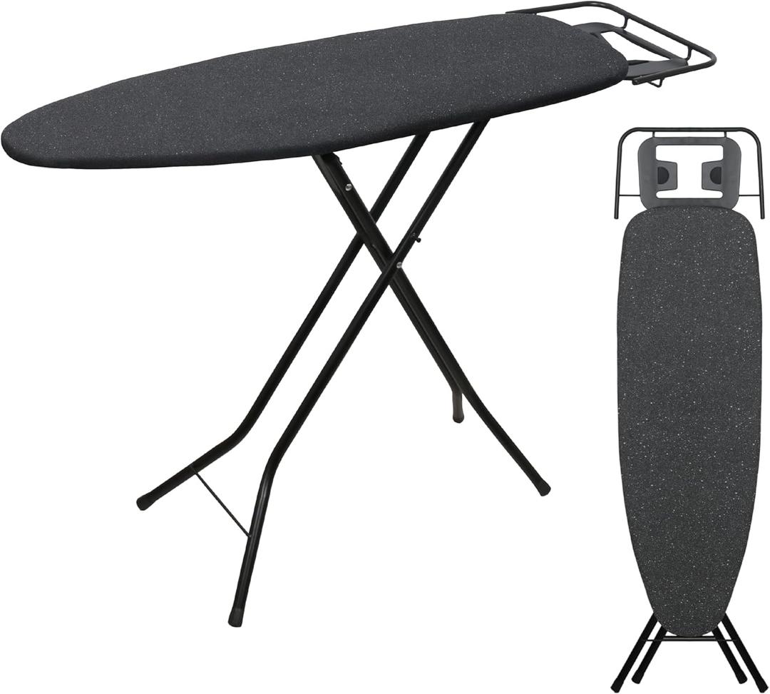 2026 Enhanced Ironing Board, Folding Iron Board with Retractable Iron Rest& Hook, 7-Level Height Adjustable Ironing Table with Thermo-Reflective Surface &10mm Thicken Pad, 43"x14"x36" (Black)