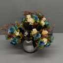 LESING Artificial Fake Flowers with Vase Silk Artificial Roses Wedding Flowers Bouquets Home Office Party Meeting Room Decoration (Blue-1)