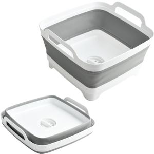 Collapsible Dish Basin Foldable Kitchen Sink With Drain Plug Plastic Laundry Tub 9L/2.4Gal RV & Camping Wash Basin Space-Saving Bottle Washing Sink(Gray)