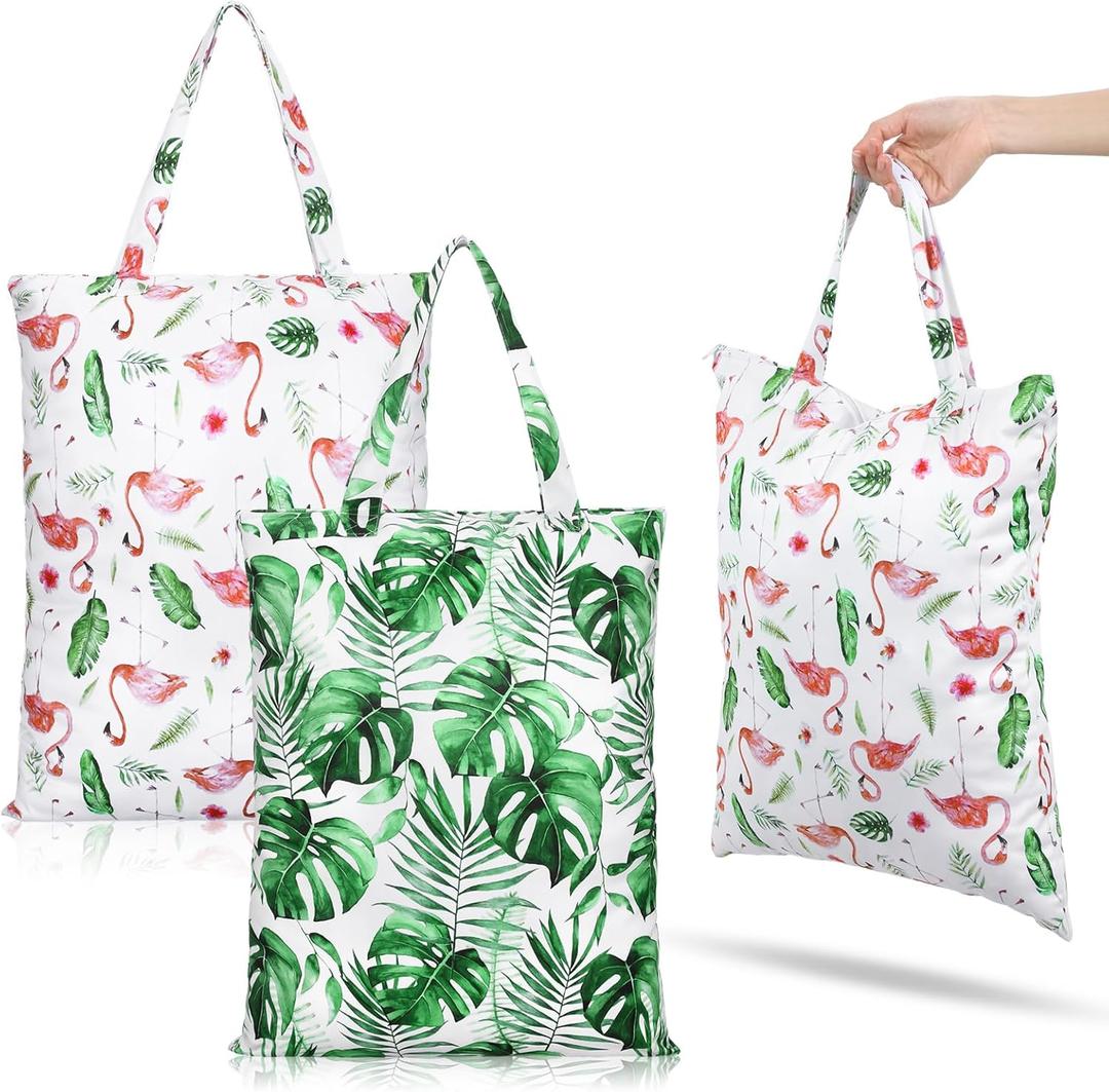 Amylove 2 Pcs Large Wet Dry Bags for Swimsuit Waterproof Reusable Travel Laundry Bag with Handle Washable Workout Bag for Wet Dirty Clothes Yoga Gym Clothes Swimming Bathing Suit(Tropical Style)