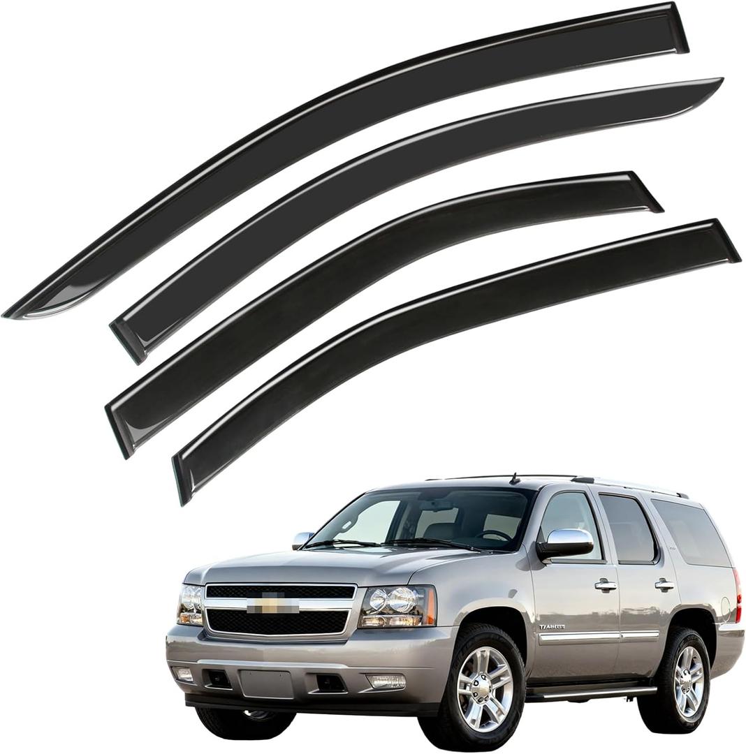 Window Visor Wind Deflector, 4PCS Tape-On Rain Guards for 2007-2014 Chevrolet Tahoe/Gmc Yukon, Outside Mount Sun Shade Side Window Vent Visors, Black