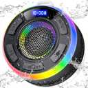 Shower Bluetooth Speaker IPX7 Waterproof, Portable Bluetooth Speakers with Suction Cup and Time Display, Crystal Sound&Bass LED Light 1100mAh, Wireless Shower Speaker for Outdoor/Kayak/ Gifts/Beach (Black)