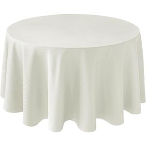 Biscaynebay Textured Fabric Round Tablecloths 90", Ivory Water Resistant Washable Table Cloths Circle Folding Table Covers Linen for Dining, Kitchen, Wedding, Parties etc