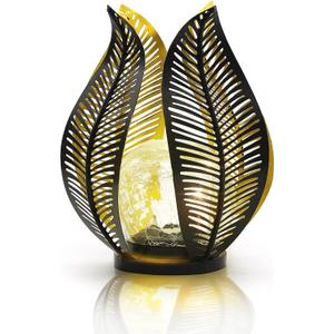 Solar Garden Lights Waterproof Decorations,Crackle Globe Glass,Metal Palm Leaf Solar Lights for Outdoor Decor On Garden,Patio,Yard,Front Porch,Tabletop Lamp-Perfect Gifts (golden/black)