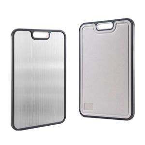 Cutting Board Stainless Steel Cutting Board 15×10 Inch Double Sided Chopping Board Food-Grade Cutting Boards for Kitchen Stainless Steel & Wheat Straw PP Countertop Cutting Boards for Vegetables, Meat