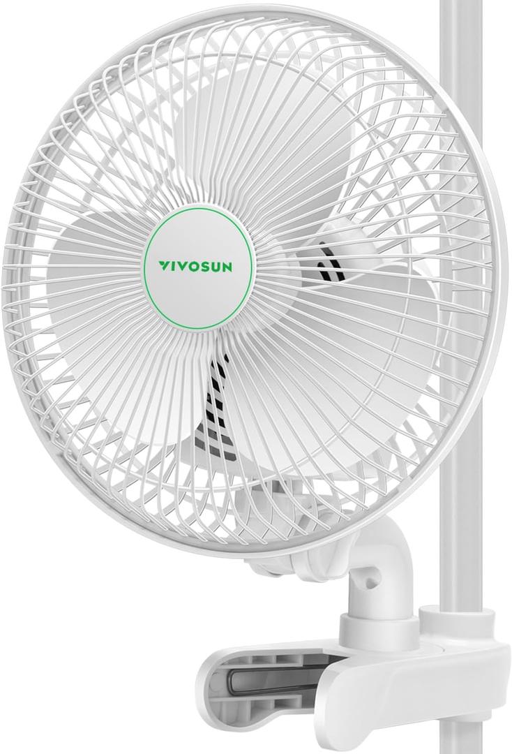 VIVOSUN AeroWave A6 Grow Tent Clip Fan, Patented Portable Auto Oscillating Fan 6 with 2-Speed, Strong Airflow but Low Noise, and Fully-Adjustable Tilt for Hydroponic Ventilation, White, 1-Pack