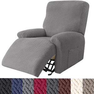 HFCNMY Recliner Chair Covers,4 Pieces Stretch Jacquard Recliner Chair Cover Washable Recliner Slipcovers Chair Covers for Recliners with Elastic Bottom Gray (1 Seat, Grey)