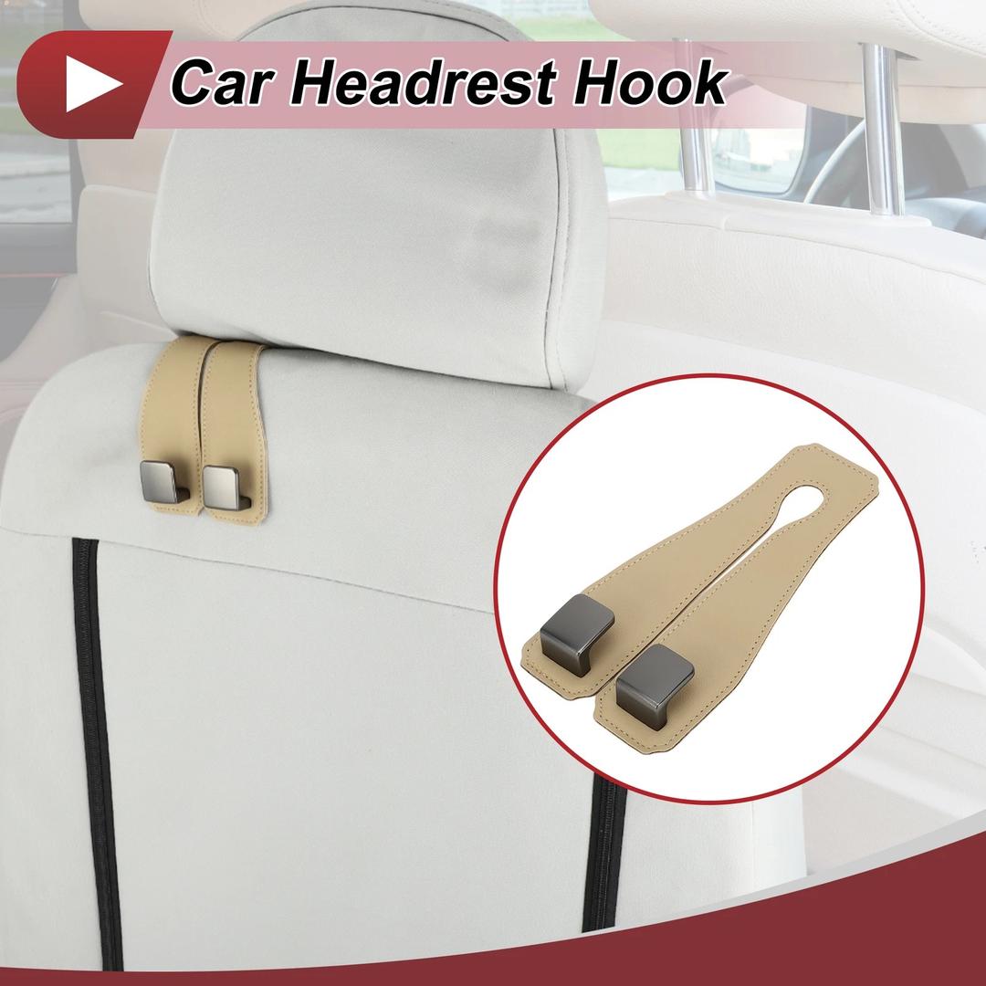 2 Pc Universal Car Seat Headrest Hook for Purses and Bags Beige 6.50"x3.15"