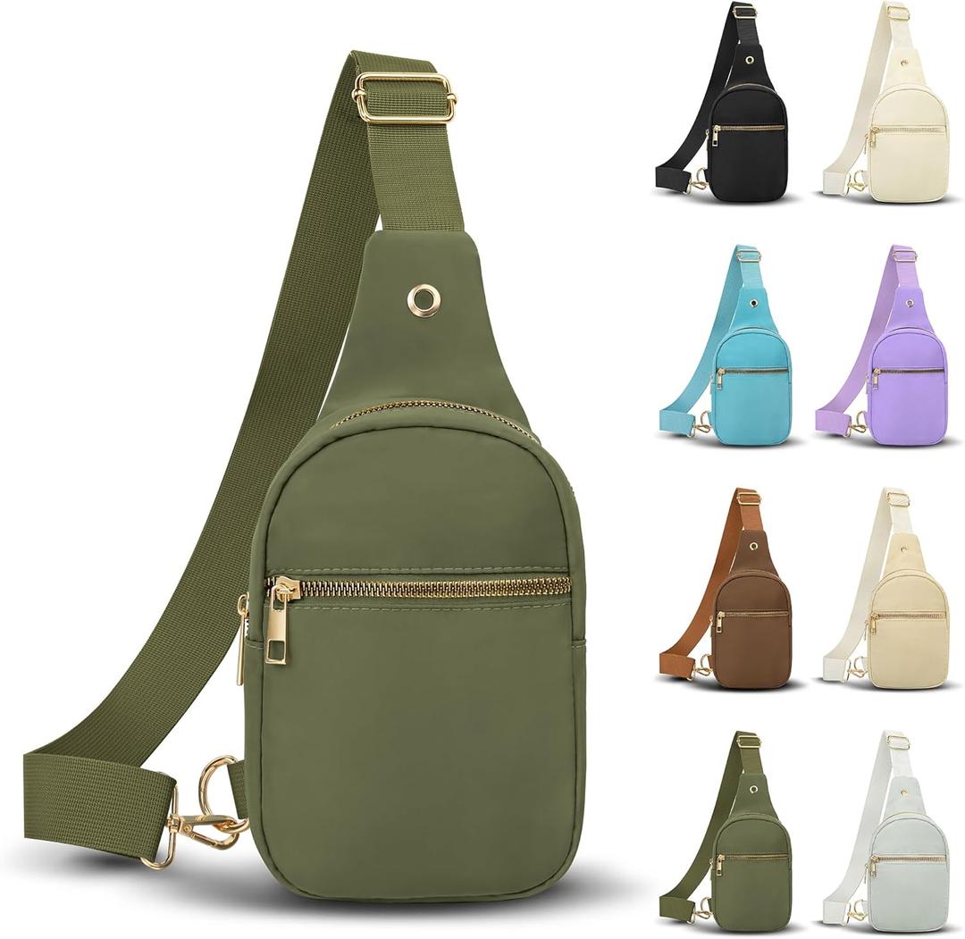 2 x VOROLO Large Sling Bag,Crossbody Bags For Women and Men with Ajustable Strap Trendy Sling Khaki Green