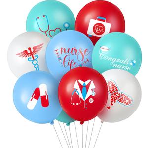 Skylety 48 Pieces Nurse Balloons 12 Inch Congrats Nursing Latex Balloons Bulk Party Decoration Supplies Nursing School Graduation Decoration for Happy Nurse Week Cna(Red, Blue and White)