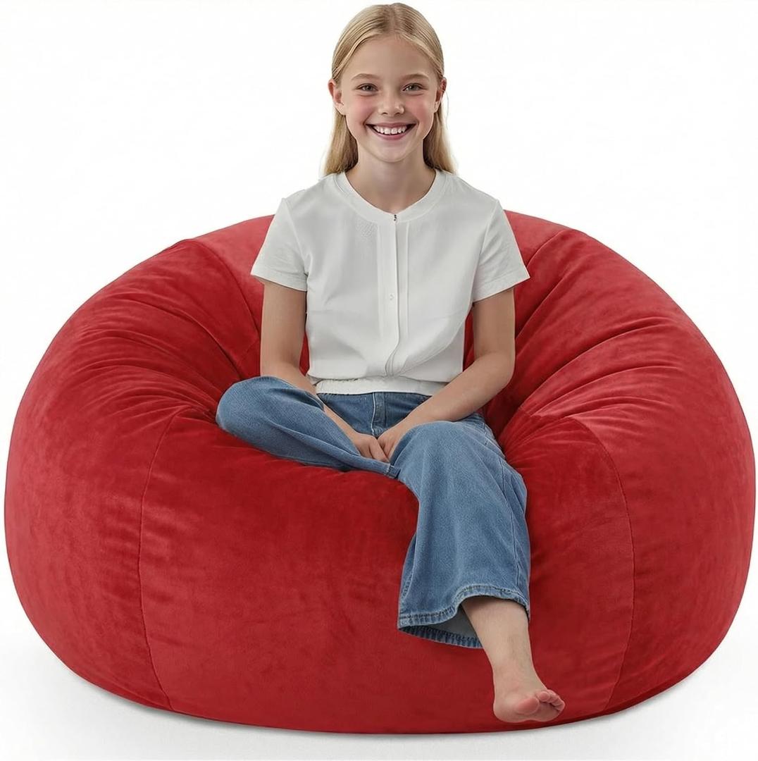 2FT Bean Bag Chair, Comfy Bean Bag Chairs with Memory Foam Filled, Fluffy Beanbag Sofa with Dutch Velvet Cover, Teardrop BeanBag Chairs for Living Room, Playroom - Red