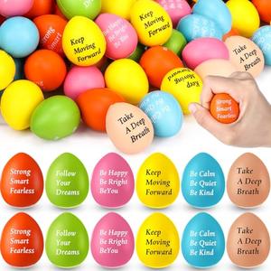 Aoriher 60 Pcs Motivational Stress Balls Quotes Inspirational Funny Colorful Foam Balls Bulk Hand Exercise Stress Relief Gift for Office Small Anxiety Toys for Encouraging(Multi Colors,Egg)