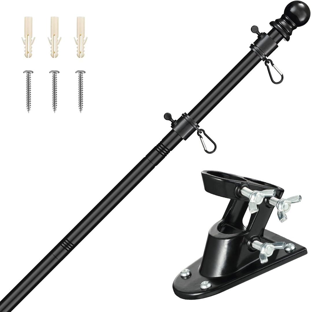 FLY HAWK Flag Pole Kit - 6FT Flagpole Kit for American Flag - 3x5, 4x6 Flag Heavy Garden flagpole-Professional Metal Flag Pole for House Garden Yard Residential or Commercial Two-Position Bracket Black