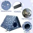 Fhiny Stray Cats Shelter, Waterproof Outdoor Cat House Foldable Warm Pet Cave for Winter Wild Animal Tent Bed Anti-Slip Kitten Cave for Feral Cat Dog Puppy Weatherproof (M, Blue)