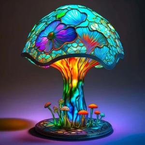Painting Mushroom Table Lamp,7.9 Inch High Stain Plant Series Night Light, Bohemian Resin Mushroom Decoration Bedside Lamp Bedroom Living Room Home Office Decoration Gifts (20CM)