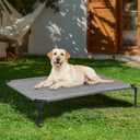 Veehoo Outdoor Elevated Dog Bed Large Sized Dogs, Large Cooling Raised Dog Cots Beds Training Platform Off Ground Hammock with Breathable Mesh, No-Slip Feet, 42"x30", Black Silver