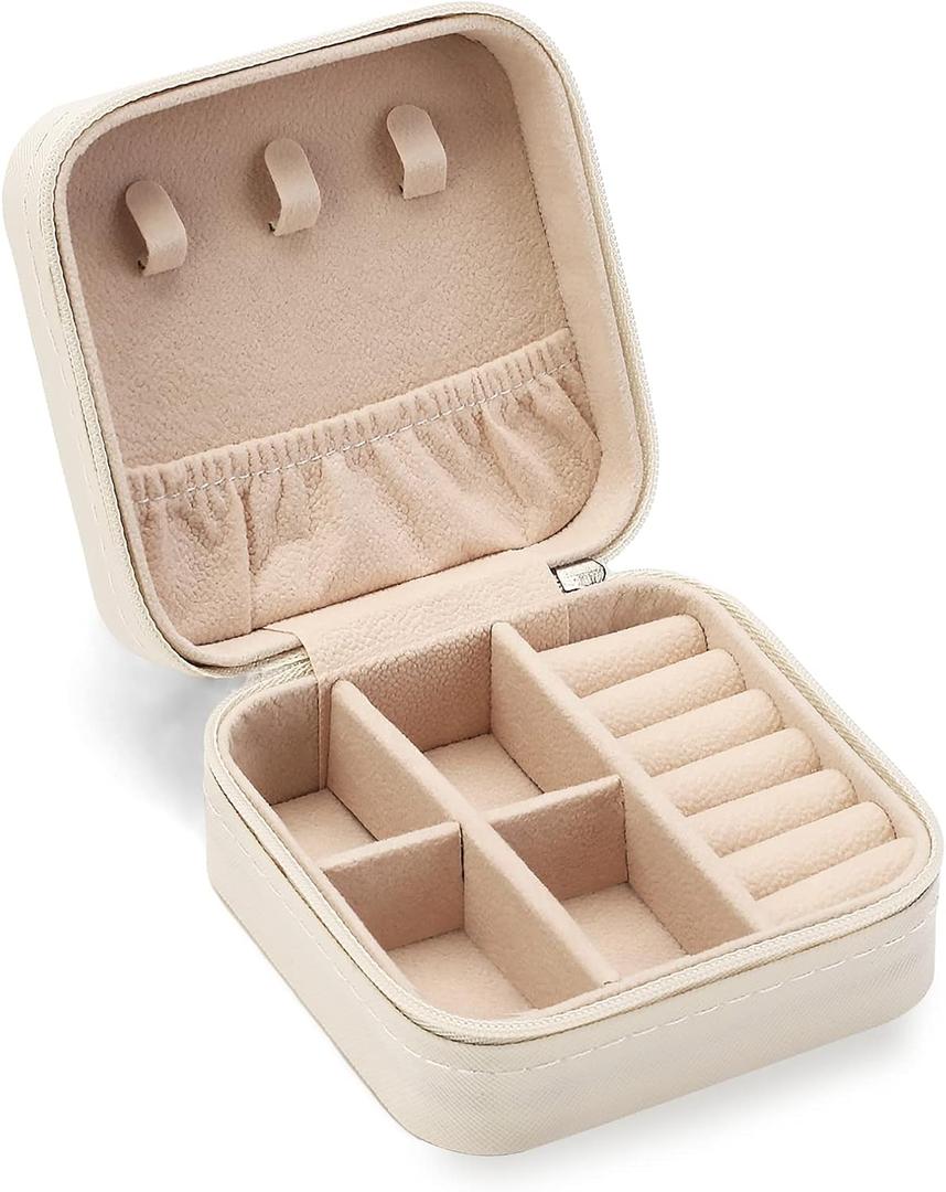 ZPROW Travel Jewelry Case, Mini Portable Jewelry Travel Boxes, Small Jewelry Organizer for Rings, Earrings, Pendants, Watches, Necklaces, Lipsticks Organizer Storage Holder Case (White)