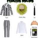 Black and White Striped Suit Men Scary Halloween Costumes Adult Horror Comedy Movie Character Cosplay Outfit Shirt Tie (Large)