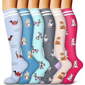 6 Pack Copper Compression Socks for Women and Men Circulation-Best Support for Medical, Running, Nursing, Athletic, Assorted Animal (Small-Medium)