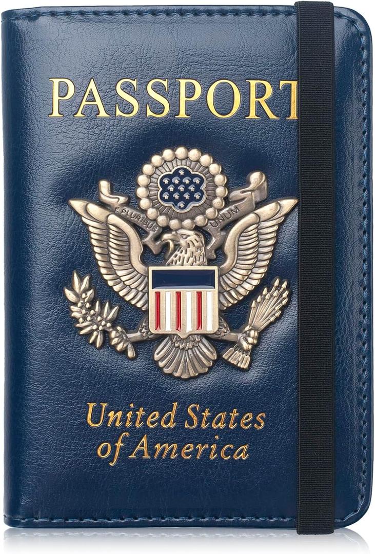 Coowayze Passport Holder Wallet for Travel Men Women RFID US Passport Cover Case, Waterproof Leather Passport Book Protector with Vaccine Card Slot Travel Document Organizer (Blue)