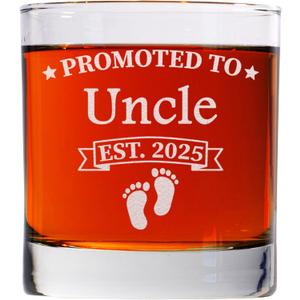 Promoted To Uncle Est 2025 Whiskey Glass 11oz Old Fashioned Bourbon Rocks Glass Pregnancy Announcement Gift for Brother, Future Uncle Gift, Baby Reveal Idea