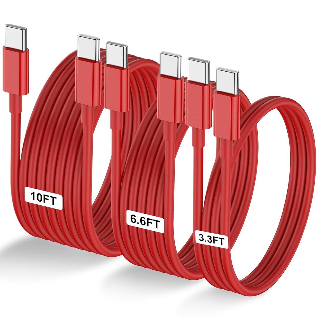 3-Pack Red [3.3FT+6.6FT+10FT] 60W USB C to USB C Cable, Type C Fast Charging Cable for iPhone Air 17 16e 16 15 Pro Plus Pro Maxfor Galaxy S25, for iPad Pro/Air/mini, for MacBook Pro/Air and More