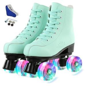 YYW Roller Skates for Women Men, High Top PU Leather Classic Double-Row, Indoor Outdoor, Beginner Shoes Bag, 42
