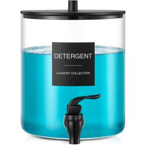 Glass Laundry Detergent Dispenser, 128 oz / 3.5L Fabric Softener Dispenser for Laundry Room Organization, Detergent Holder with Plastic Spigot (Black, 1 Pack)