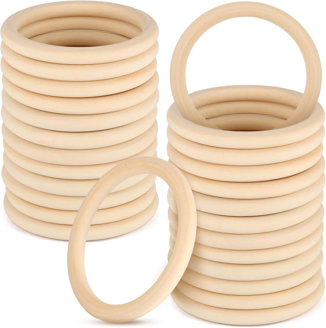 30 PCS Natural Wooden Rings 4 Inches Unfinished for Craft Solid Wood Circles 15mm Thick for DIY Crafts Macrame Knitting Pendant Connectors Jewelry Making (30PCS X 100 mm)