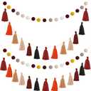 Syhood 4 Pcs Thanksgiving Christmas Pom Pom Tassel Garland Fall Felt Ball Banner Decorative Colorful Pompom Garland for Thanksgiving Autumn Xmas Theme Party Classroom Home Decor(Classic Colors)