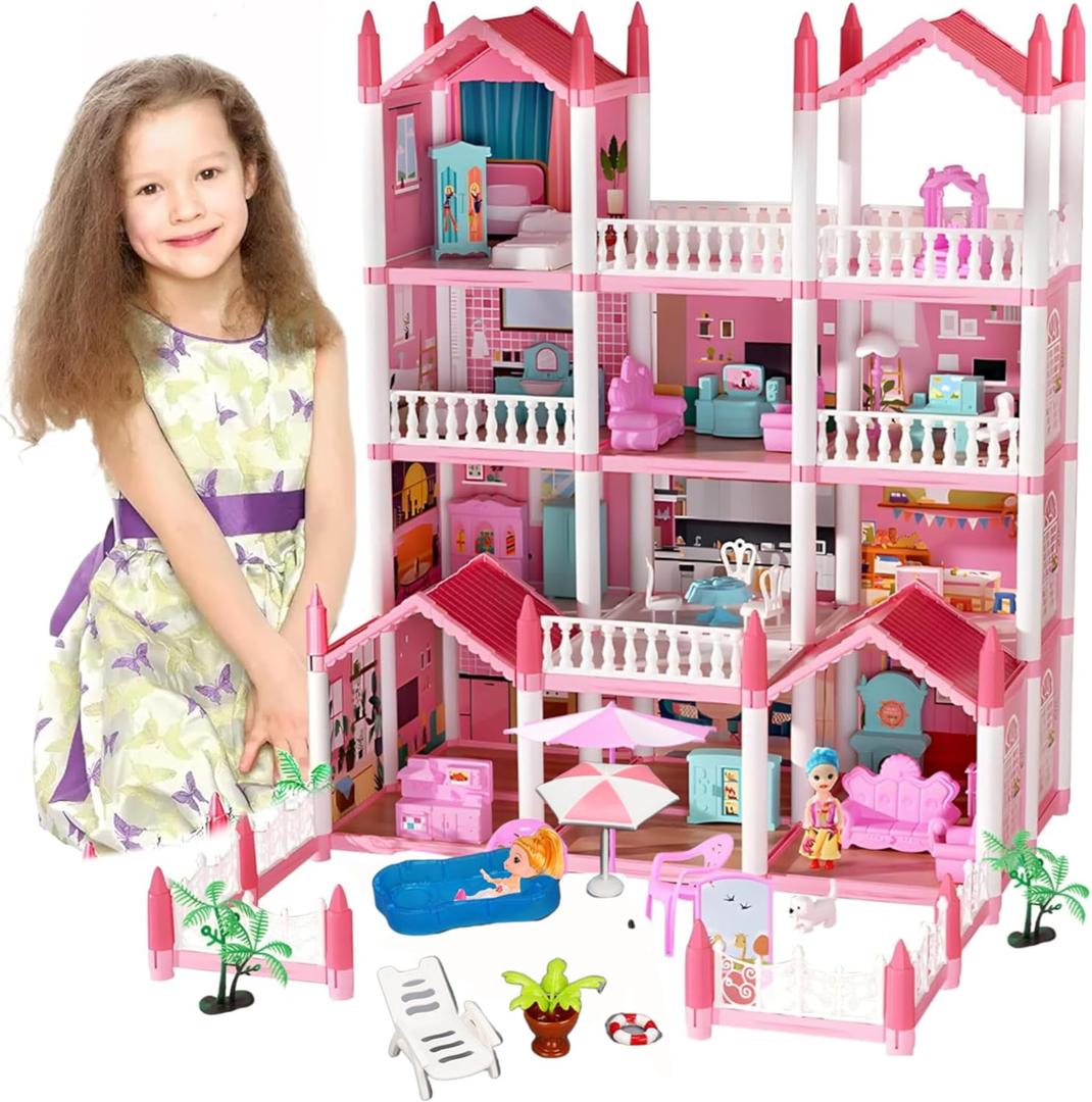 Big Doll House for Girls - Princess dreamhouse - casa Grande de muecas para nias - Amazing Home for Dolls with14 Rooms, furnitures and Pool accesories. House for Kids