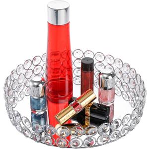 Hedume Mirrored Crystal Vanity Tray, 10 Inches Crystal Cosmetic Makeup Tray, Ornate Decorative Tray for Perfume, Jewelry and Makeup (8.3" x 4.7" x 8.3")