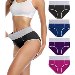 wirarpa Women's Cotton Underwear High Waist Breathable Briefs Soft Underpants Ladies Stretch Panties 4 Pack, (Large)