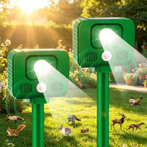 2026 Solar Ultrasonic Animal Repellent Outdoor Deer Repellent Devices Sonic Cat Repellent with Motion Sensor & Strobe Light, Rabbit Skunk Raccoon Repellent Animal Repeller Deterrent for Yard Garden