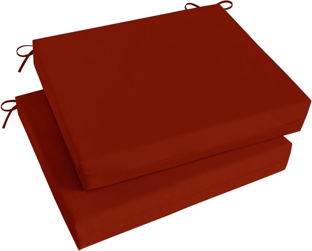 Basic Beyond Outdoor Chair Cushions Set of 2, Square Corner Outdoor Cushions for Patio Furniture, Water Resistant Patio Chair Cushions with 2 Ties, 18.5x16x3, Brick Red