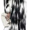 Shaggy Fluffy Faux Fur Coat Black and White Sweater Women's Extend Ankle Puffy Outwear, Small