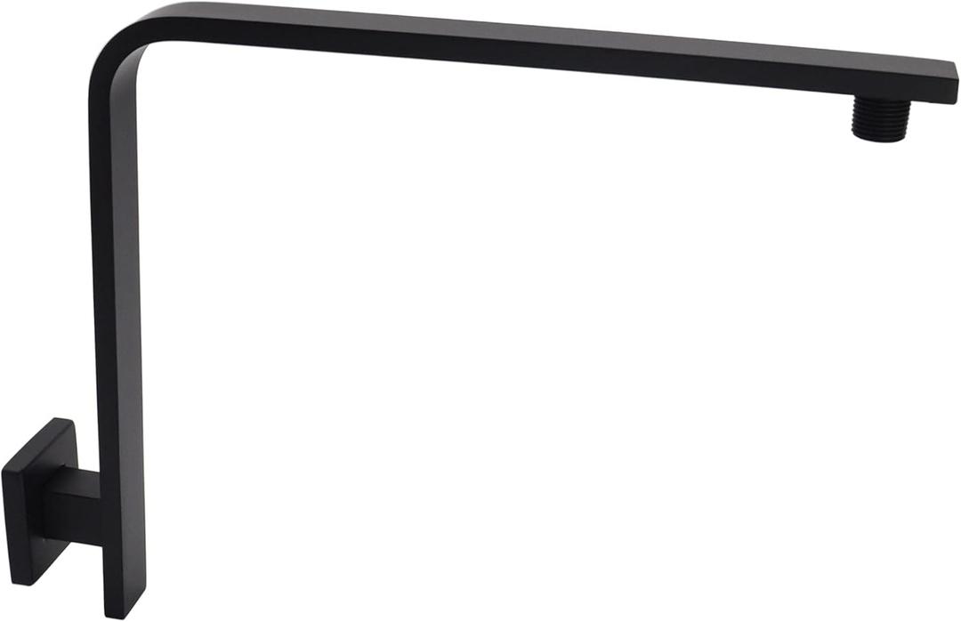 Aquaiaw High Rise Shower Arm and Flange, 10.5 inch, Solid Brass, Square, Matte Black, Gooseneck Raised Shower Head Arm W/Escutcheon, Both Soldered 1/2 NPT Tapered Threads, Wall Mount Shower Extension