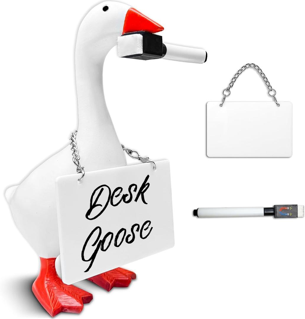 Mini Desk Goose 7 Inch Desk Goose, Desktop Goose with Acrylic Sheet & Magnetic Marker, Office Desk Decor Table Decorations Goose Decor for Goose Gifts Office Gifts (Complete Set)