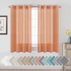 H.VERSAILTEX Linen Curtains Natural Linen Blended Curtain Panels for Living Room/Light Reducing Linen Semi Sheer Curtains 2 Panels Set Nickel Grommet Window Panels, 52x54 Inch, Orange