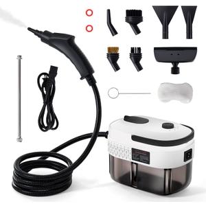 Lamberia 2500W Handheld Pressurized Steam Cleaner with 12pcs Accessories, 1400ml 1.5 Quarts Tank, 3-Level Adjustable Portable Steamer, 15s Heat-Up Steam Cleaner for Home, Car, Kitchen(White, US Plug)