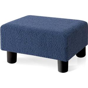 BRIAN & DANY Small Foot Stool Ottoman, Footstool with Legs, Teddy Velvet Foot Rest for Living Room, Bedroom and Office, Blue
