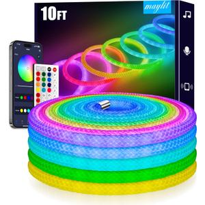 Maylit 360 Degree Luminous Reticulate Weave Rope Lights, 10ft Addressable ICRGB LED Strip Lights, Music Sync, DIY Design, USB Powered Flexible LED Lights for Gaming Room Living Bedroom Wall Decor