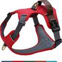 No Pull Dog Harness Medium Sized Dog,Stylish PU Leather Vest with Easy Control Handle,No Choke Front Clip with 2 Metal Leash Clips,Reflective & Adjustable for Walking,Red,Chest 22-29"