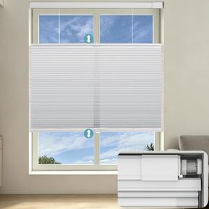 No Drill No Tools Light Filtering Cellular Shades, Custom Size Top Down Bottom Up Cordless Honeycomb Blinds for Windows, Easy Install Indoor Window Blinds for Bedroom, Office, Home, White