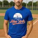 Baseball Shirt Fan Cityscape T-Shirt with Urban Skyline Graphic (Blue)
