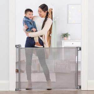 Regalo Safety 50" Extra Wide Retractable Baby Gate, Mesh Safety Gate for Doorways, Hallways & Bottom of Stairs, Hardware Mounted Gate for Babies, Toddlers & Pets, Lock Indicator Window, Gray